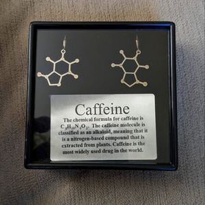 Caffeine Molecule Silver Earrings